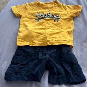 Outfit. SS Polo tshirt and navy cargo shorts. Size 12 months